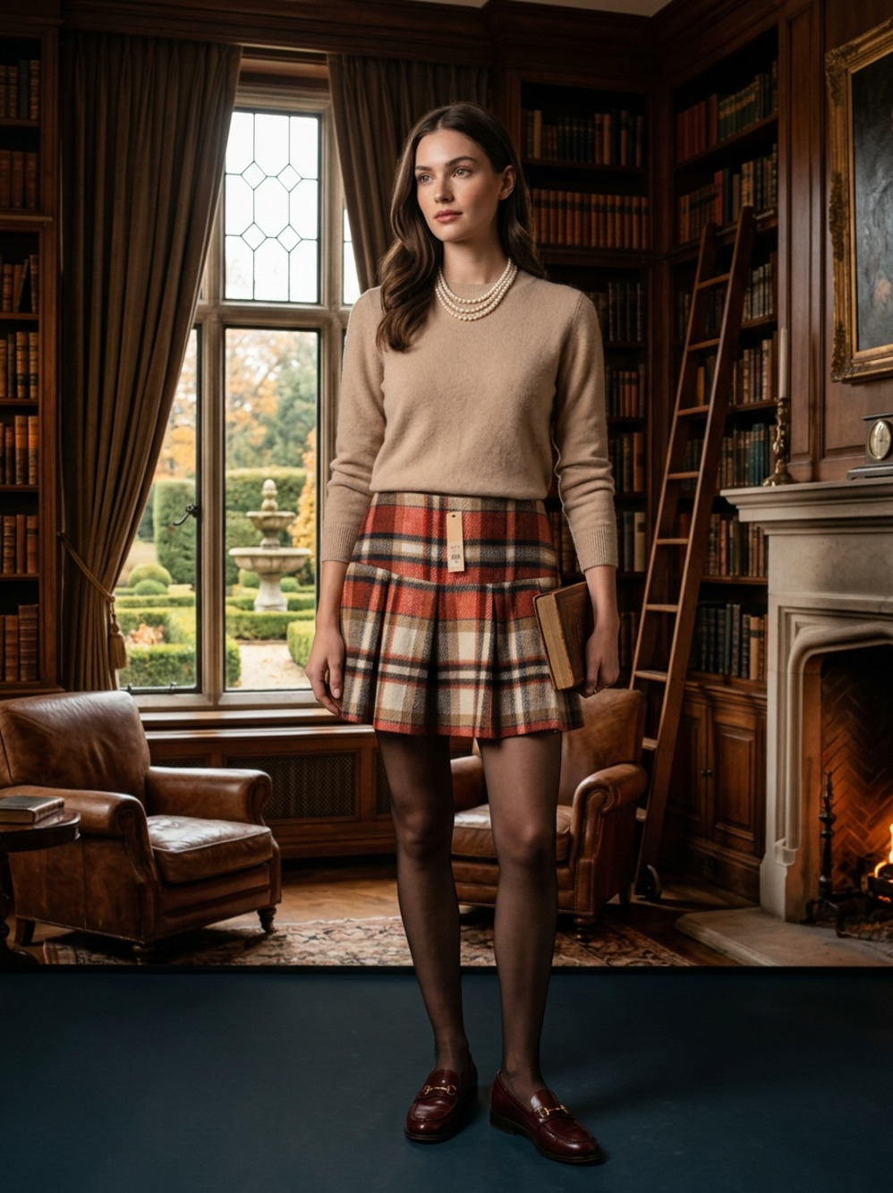 Mi Ami Red and Beige Plaid Pleated Wool Blend Mini Skirt Size M
